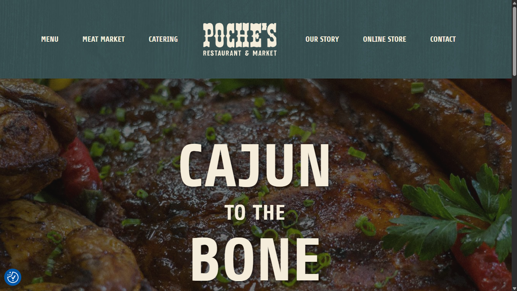 Restaurant website design for Poche's, featuring online menu and ordering